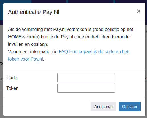 Dashboard Pay.nl Asperion Pay.nl connectie